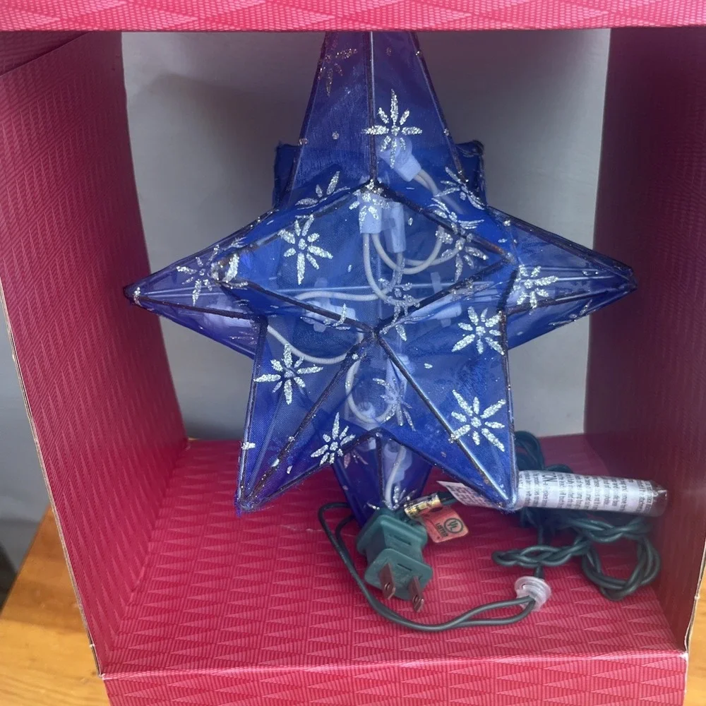Kmart Vintage Trim a Home Fabric Star Snowflake Tree Topper Blue